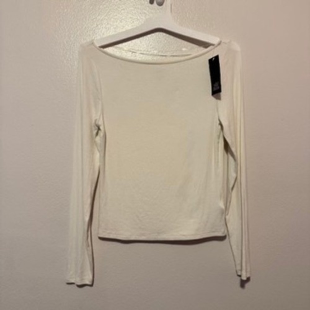 Wild Fable Cream White Ribbed Boat Neck Long Sleeve Top Womens Size Medium NWT